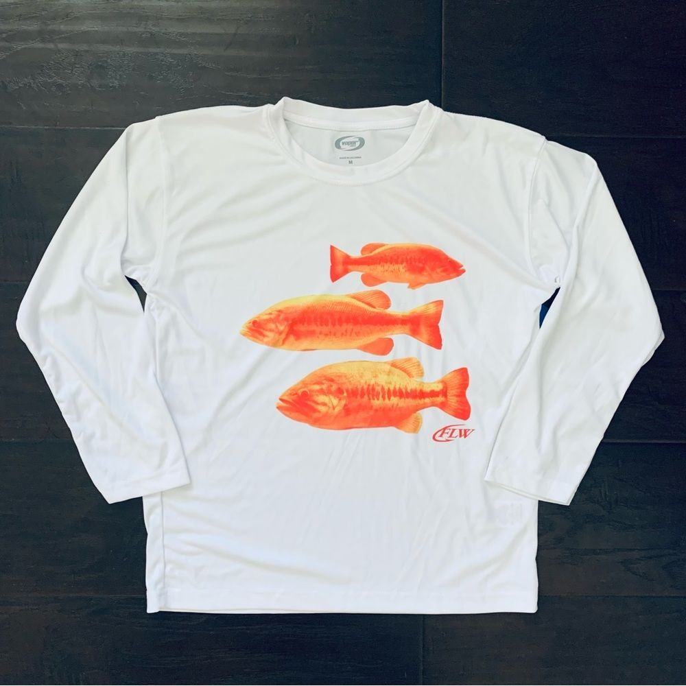 NWT Kids FLW Bass Fishing Graphic Print Long Sleeve Rashquard Swim Top | Size: M